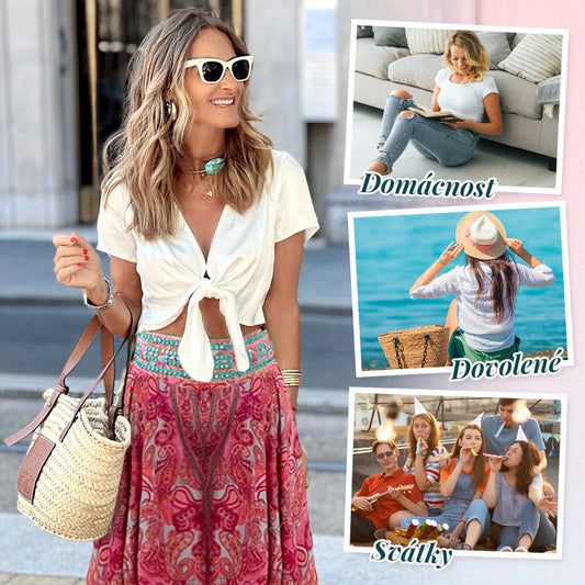 💕Elastické nohavice v páse s etnickou potlačou🌸