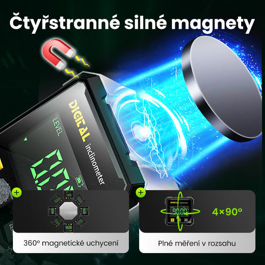 📐4 stranný magnetický digitálny uhlomer s laserom