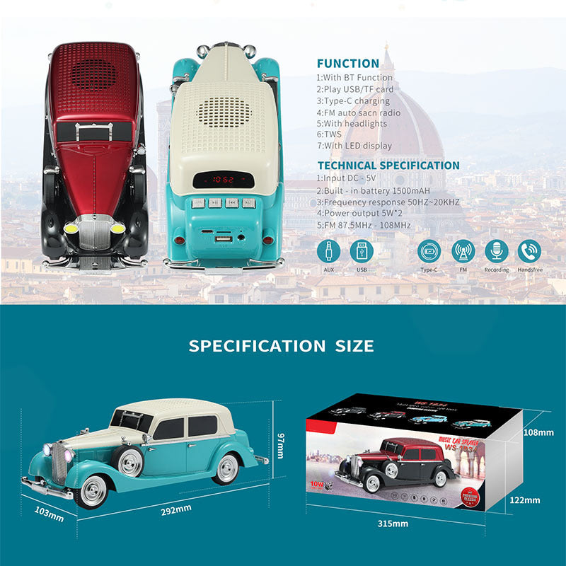 Bluetooth reproduktor v štýle vintage s priestorovým zvukom