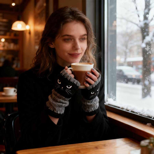 🎁V cene: 📿Náhrdelník s ružami zadarmo❄️😻 Rukavice bez prstov s výšivkou mačky – teplé a štýlové na zimu ❄️