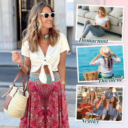 💕Elastické nohavice v páse s etnickou potlačou🌸