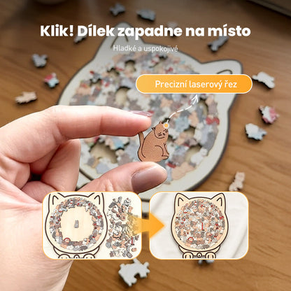 🎅135dielne drevené puzzle v tvare mačky vo farbách Morandiho