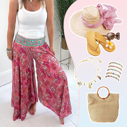 💕Elastické nohavice v páse s etnickou potlačou🌸