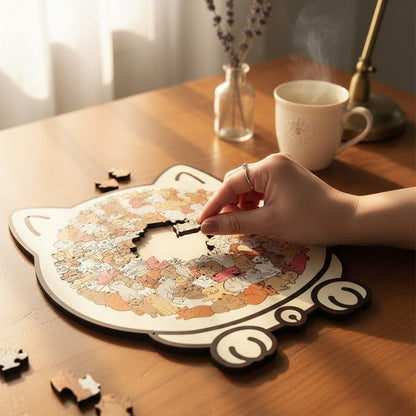 🎅135dielne drevené puzzle v tvare mačky vo farbách Morandiho