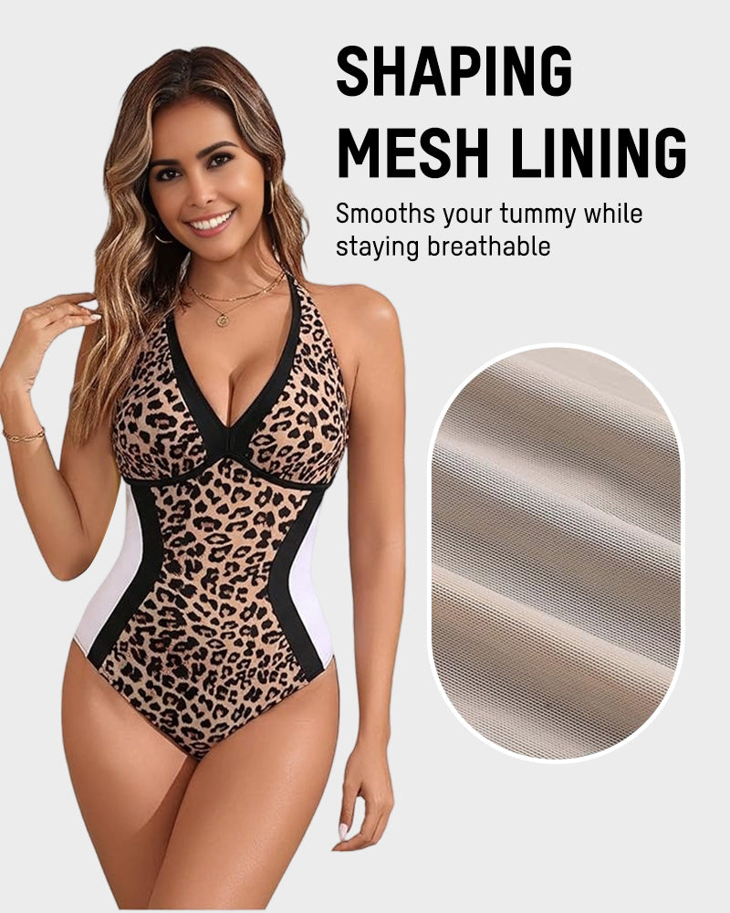 👙Jednodielne plavky s farebnými blokmi a tvarujúcim efektom na brucho