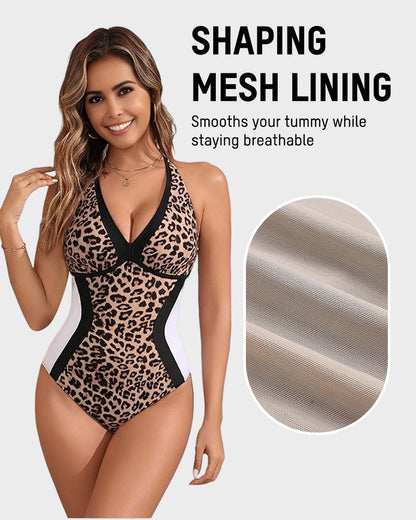 👙Jednodielne plavky s farebnými blokmi a tvarujúcim efektom na brucho