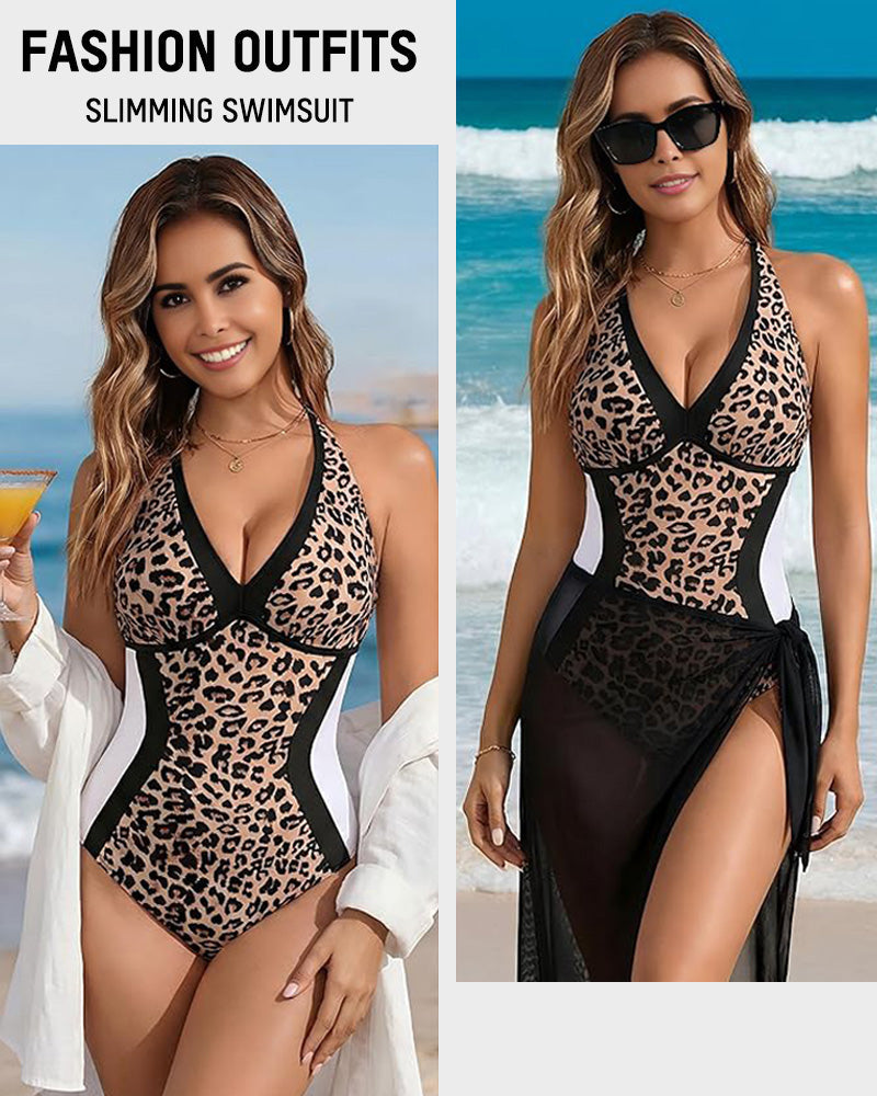 👙Jednodielne plavky s farebnými blokmi a tvarujúcim efektom na brucho