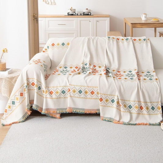 Obojstranný poťah na pohovku v bohémskom štýle so strapcami