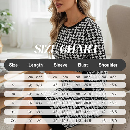 Dámske midi šaty s okrúhlym výstrihom a vzorom houndstooth