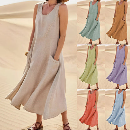 👗Dámske jednoduché bavlnené bezrukávové šaty