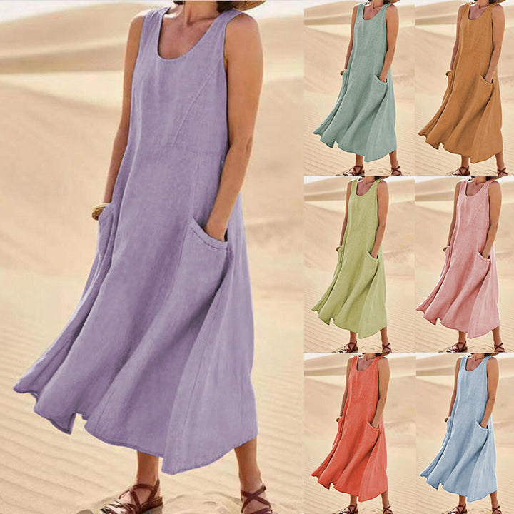 👗Dámske jednoduché bavlnené bezrukávové šaty