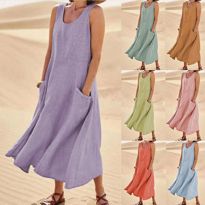 👗Dámske jednoduché bavlnené bezrukávové šaty